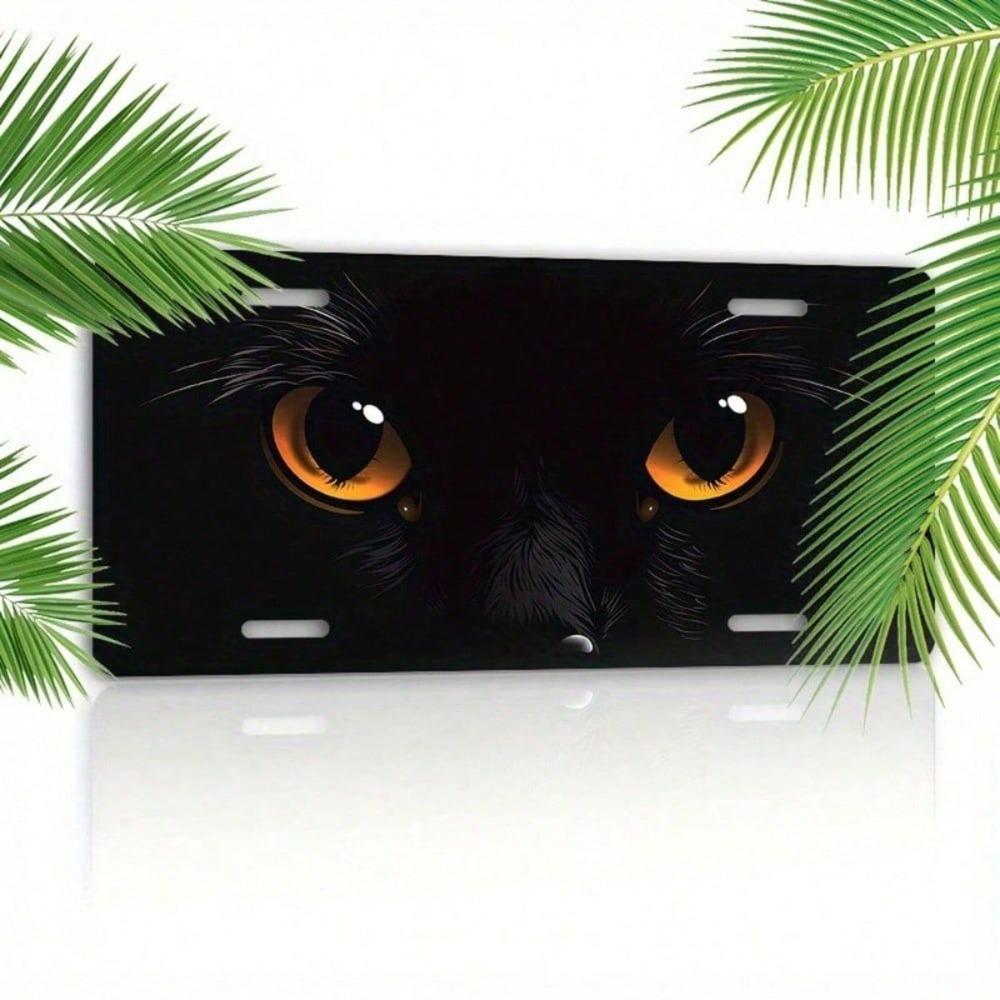 2D Flat Cat Eye UV Print License Plate Frame, Scratch & Fade Resistant Aluminum Front Car Tag Cover, Universal 5.9x11.8 Inch