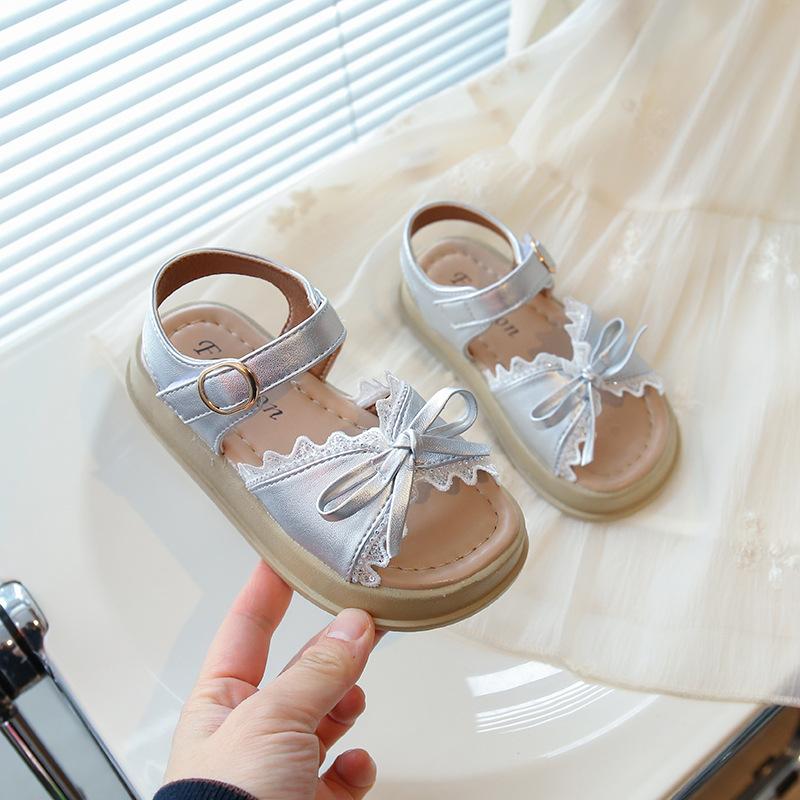 Dívčí sandály Sladká mašle Batole Děti Princezna Plážové boty Měkká podrážka 2025 Léto Nové Dětské ležérní boty Prodyšné Protiskluzové