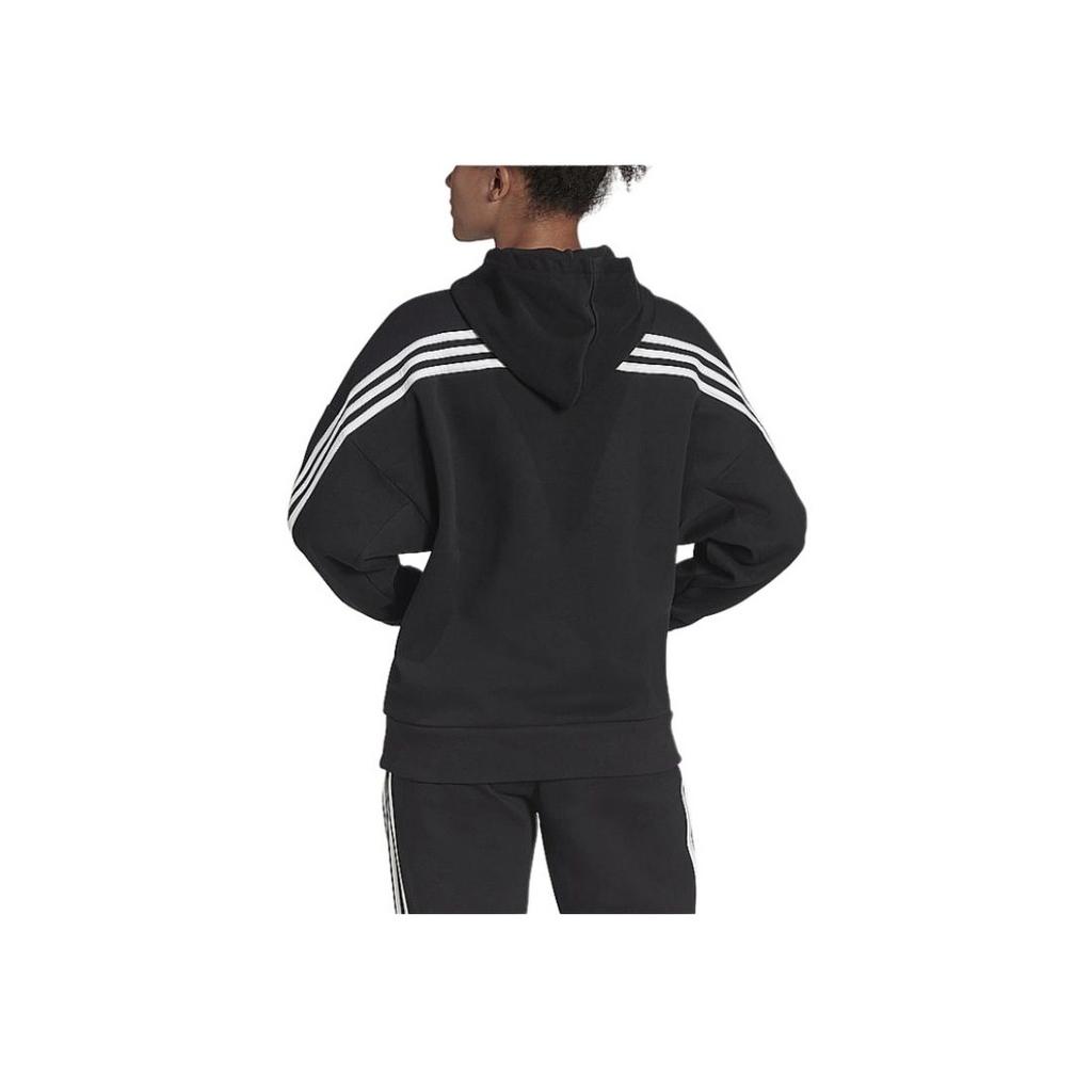 Adidas Striped Cuff Casual Pullover Hoodie Women Tops Black H67044
