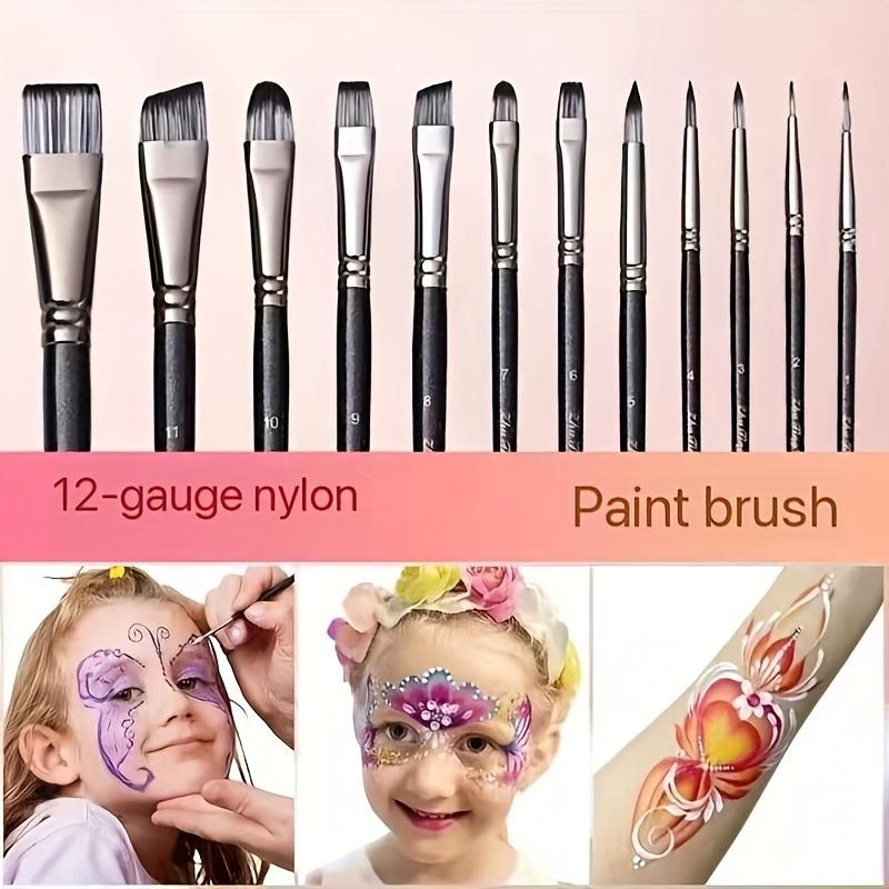 12pcs Professional Face Painting Brush Set Nylon Bristles, Suitable for Blending, Gradient, Watercolor, And Detail Work.
