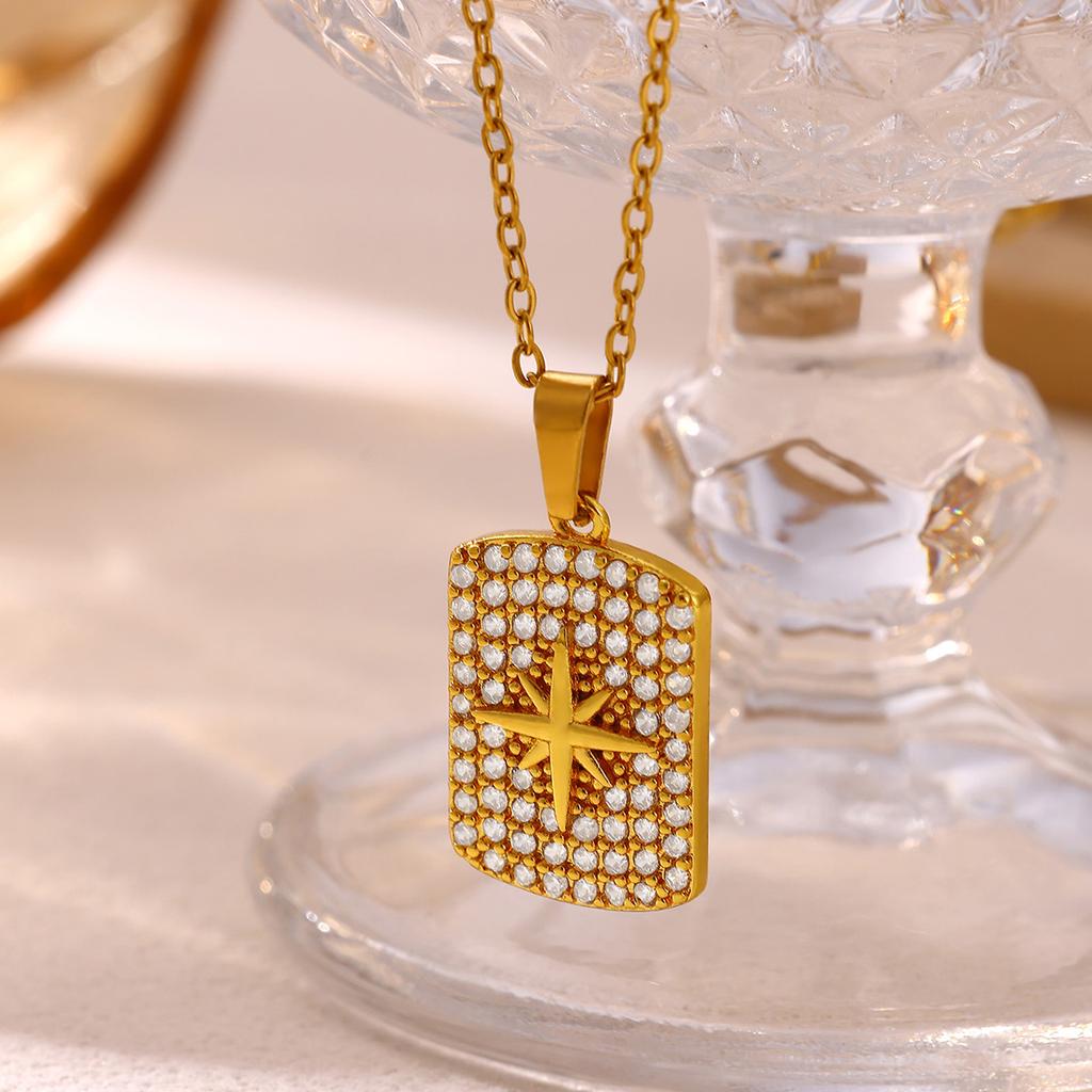 Luxury Micro Pave CZ Gold Color Necklace For Women Star Compass Butterfly Pendant Choker Waterproof Vintage Jewelry Daily Gift