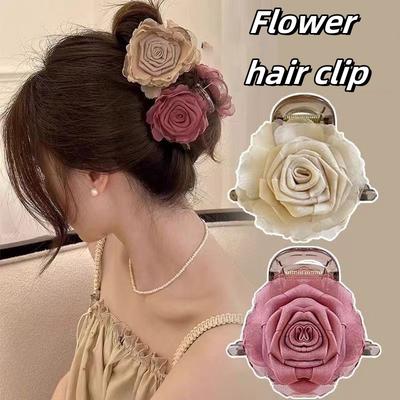 Vintage Flower Hair Clip for Women Elegant Ponytail Shark Clip Fashion Girl Hair Accessories