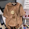 Men's Suede Plush Round Neck Short Sleeve Casual Print T-Shirt