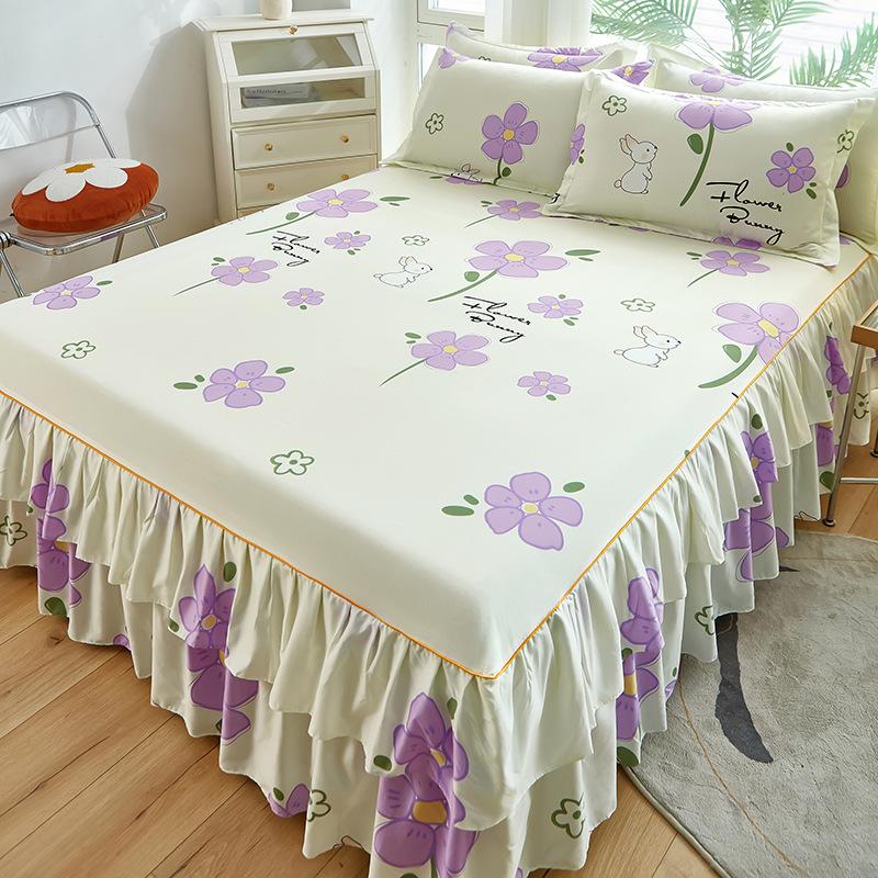3Pcs Bed Sheet Lace Skirt Elastic Fitted Double Bedspread With Pillowcases Mattress Cover Bedding Set Elastic  Bedsheet Set