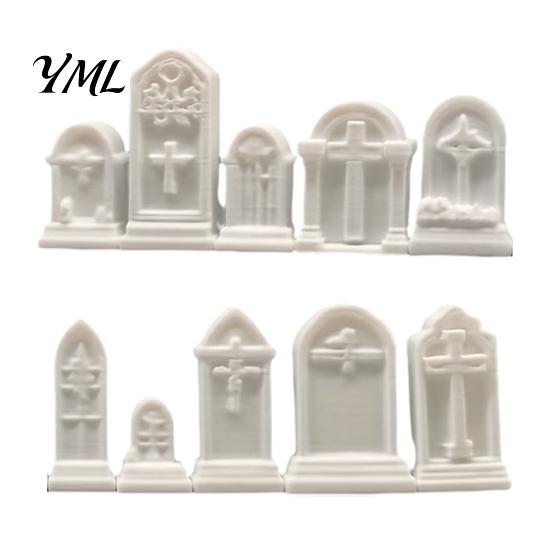 Miniature Gothic Figurines 10Pcs Mini Tombstone, 3D Printed Unpainted Gravestone Model Kit, Micro Cemetery PLA Parts Diorama Accessories, Halloween