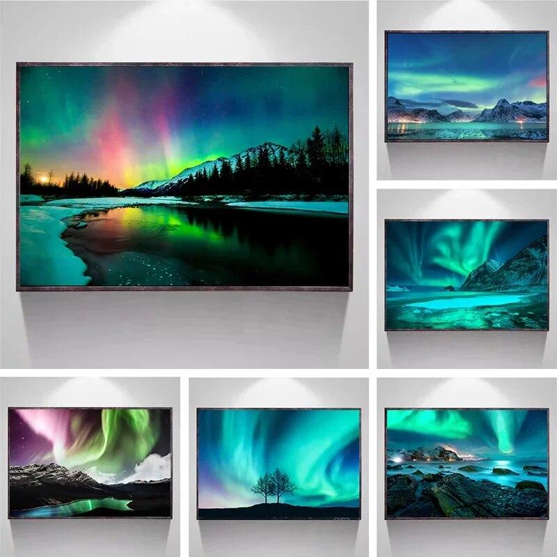 

Исландия Aurora Borealis фотография постер холст живопись Северное полярное сияние природа пейзаж настенные художественные фотографии домашний декор