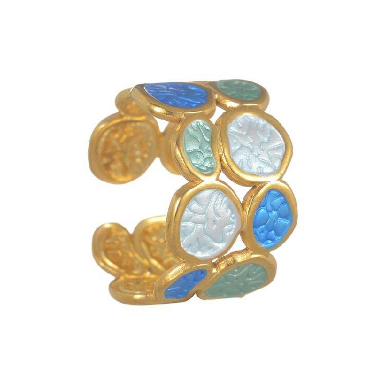 Modischer Offener Ring mit zwei Ebenen aus Edelstahl, Verstellbarer Schmuck, Einzigartiges Kreisförmiges Design, Für den täglichen Gebrauch, Geschenk
