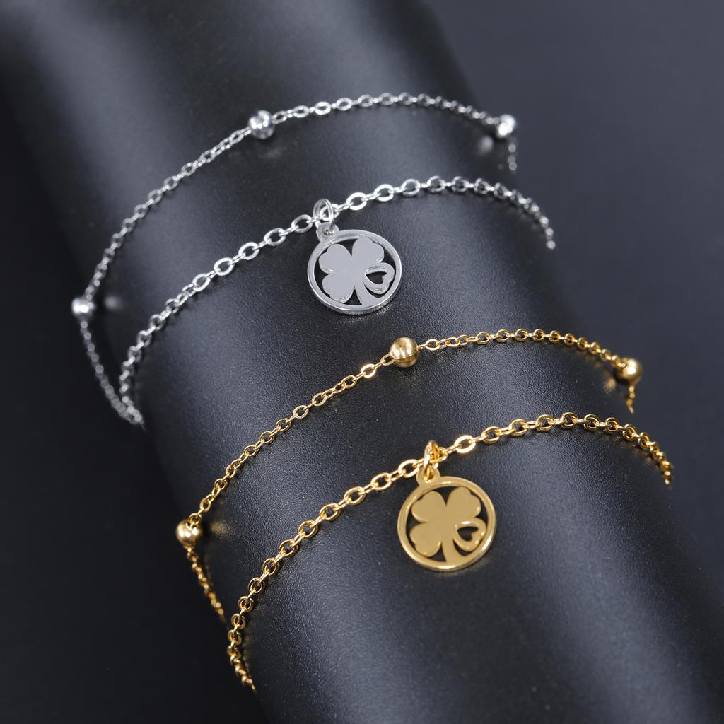 Cazador Four Leaf Clover Bracelet for Women Stainless Steel Lucky Jewelry Double Chain Bracelet on Hand Birthday Gift 2026 New