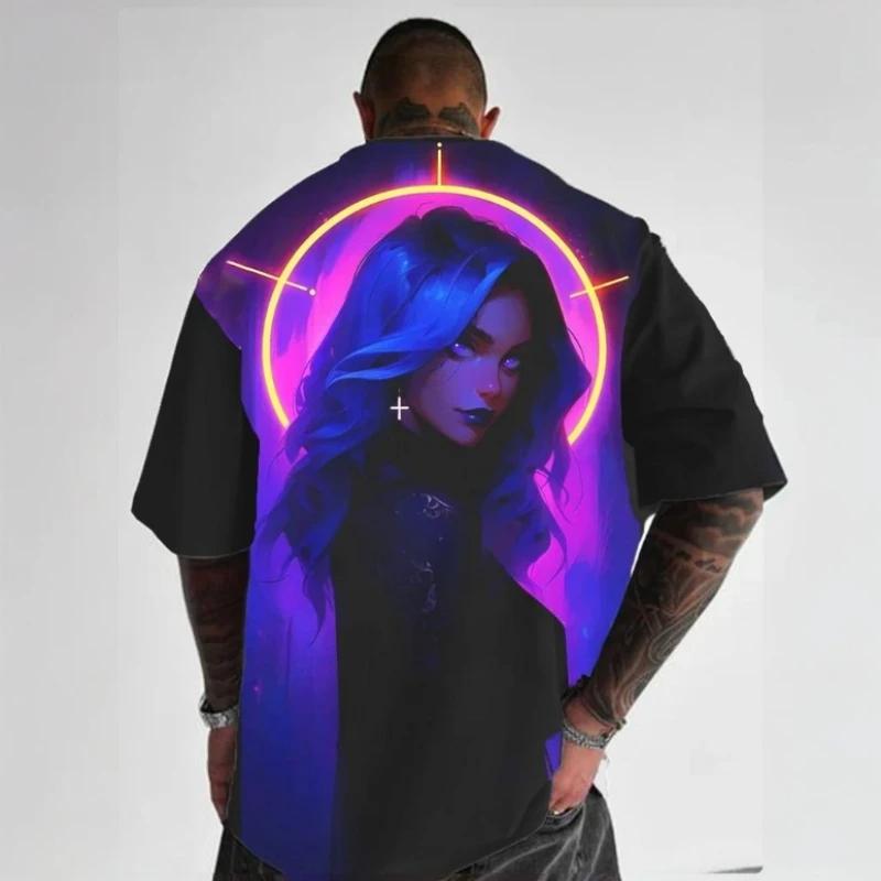 Men's T-Shirts Anime Character Tee 3D Sexy Beauty Print Summer Casual Street Trend Top Loose Oversized Short Sleeve T Shirt
