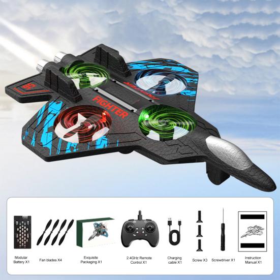 Remote Control Airplane Toy 360 Degrees Stunt Spin LED Lights Drop-Resistant Remote Control Fighter Jet Kids Adults Beginner RC Aircraft Model Toy
