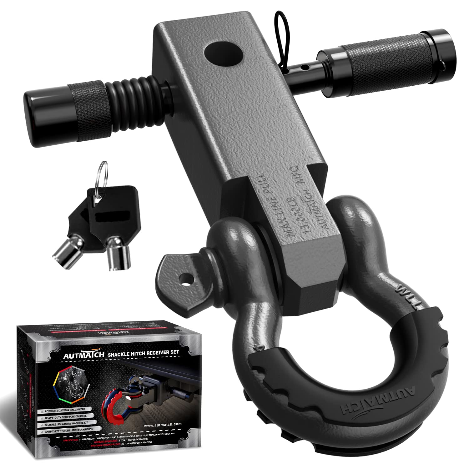 

AUTMATCH Shackle Hitch Receiver with and Shackles and Trailer Hitch Lock Vehicle Recovery Receiver Kit with a kg Break Gunmetal Gray 2 7 D-Ring 6
