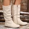 Autumn Winter Pink Mid Calf Boots Women 2025 Fashion Faux Suede Pleated Boots Woman Plus Size 36-42 Flat Heel Long Botas Mujer