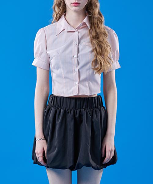 KOLEAT Lona Puff Stripe Slim Short Sleeve Shirt [Baby Pink]