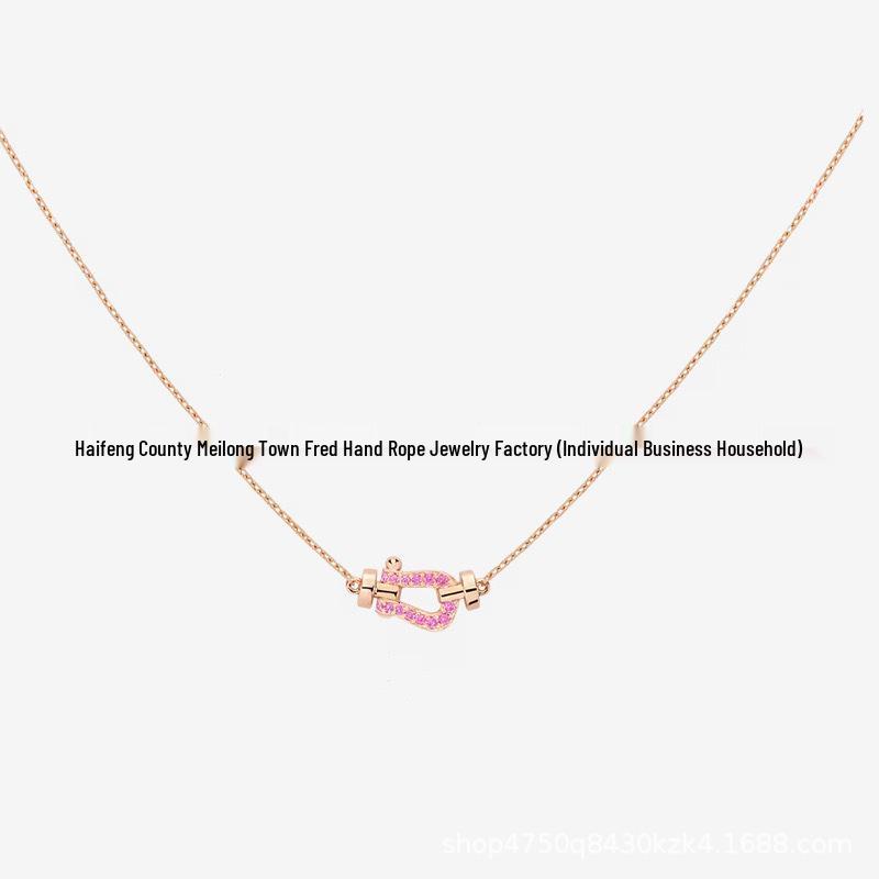 Women's 18K Rose Gold Fred Medium Diamond Horseshoe Necklace with Horizontal Nautical Buckle Choker.