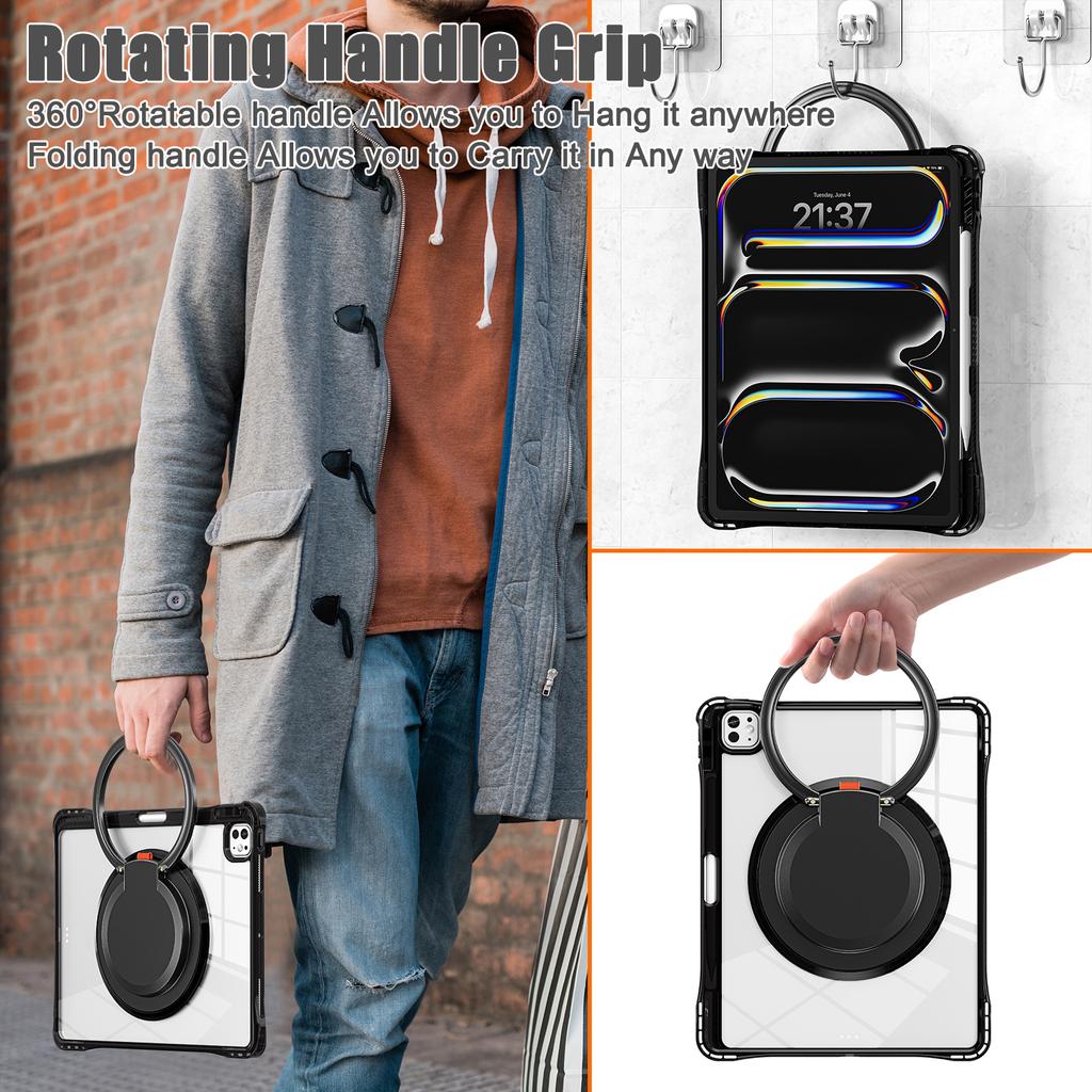 For iPad Pro 13 (2024) Case Rotary Kickstand PC+TPU+Acrylic Tablet Cover