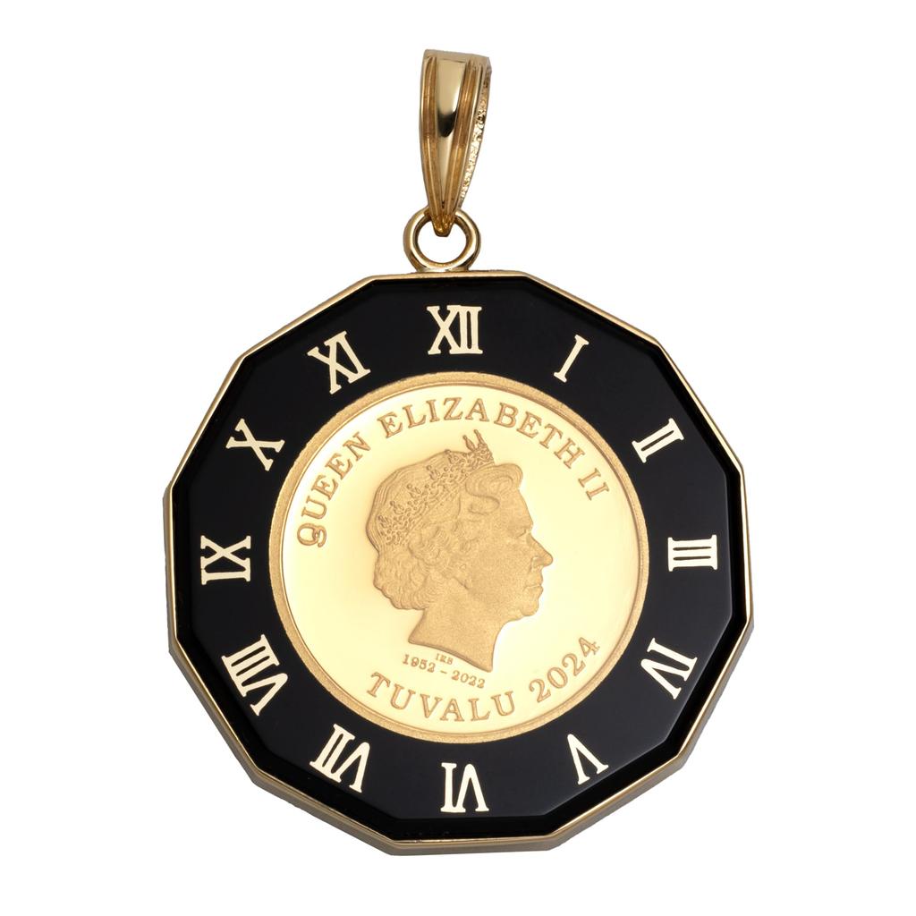 Coin Pendant Tuvalu Horse Clock Frame [Fairy Cullet] K24/18 1/25oz (Black)