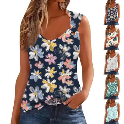 Camiseta sin mangas para mujer, cuello en V, básica, estampada, informal, holgada, sin mangas, corte lateral profundo, para mujer