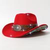 Autumn and winter men's and women's rolled-edge cowboy hat with heavy-duty belt decoration and patches