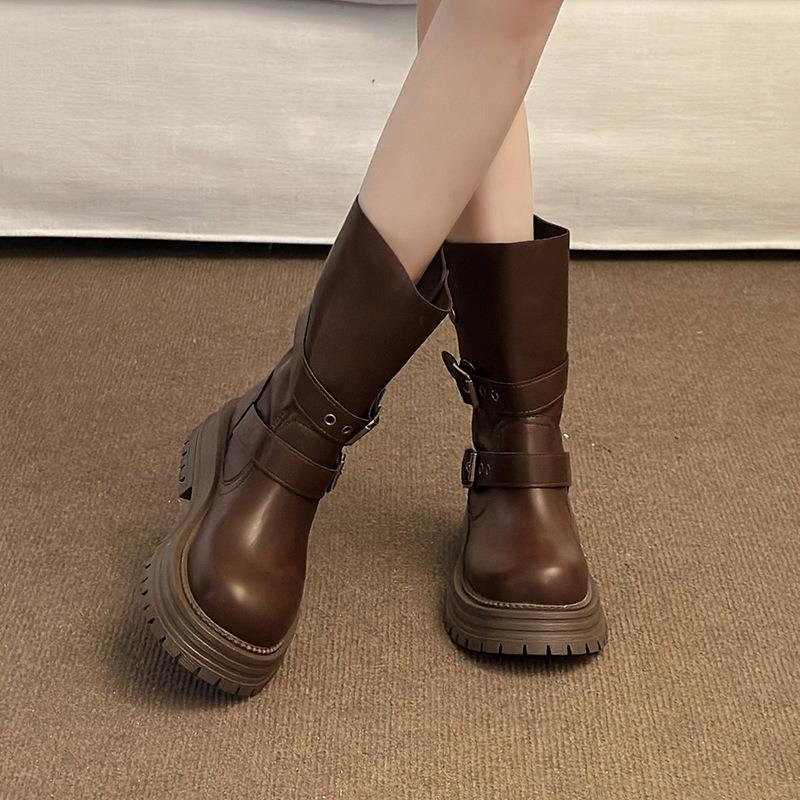 Maillard platform Martin boots women's autumn and winter new belt buckle western short boots small slim medium boots