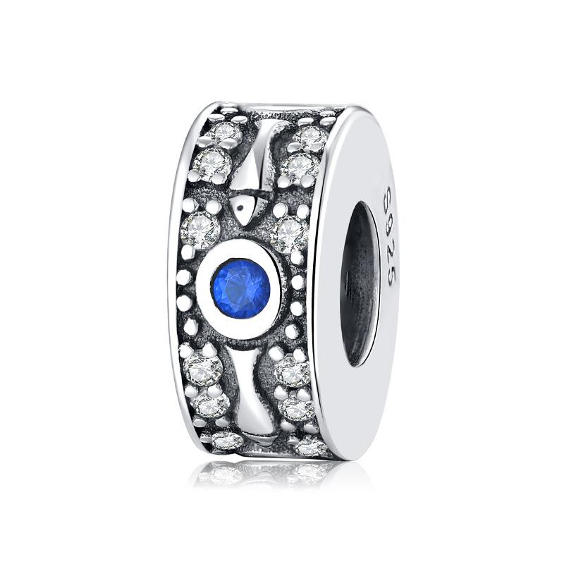 S925 Sterling Silver Plain Silver Blue Shining Spacer Accessories DIY Bracelet Necklace Positioning Beads