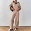 Women S Two Piece Set Polo Neck Long Sleeve Sweater And Wide Leg Pants