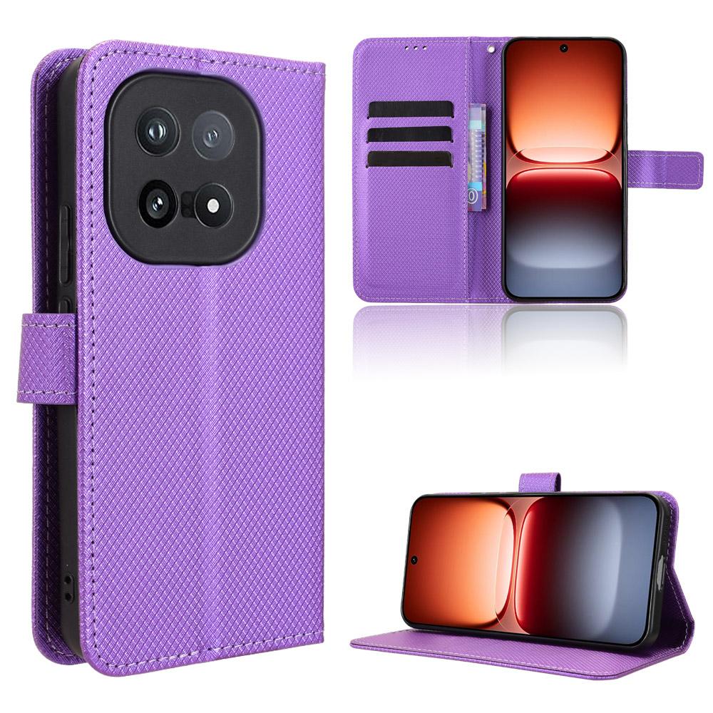 

For vivo iQOO 15 5G Leather Wallet Case with Strap Diamond Texture Phone Cover