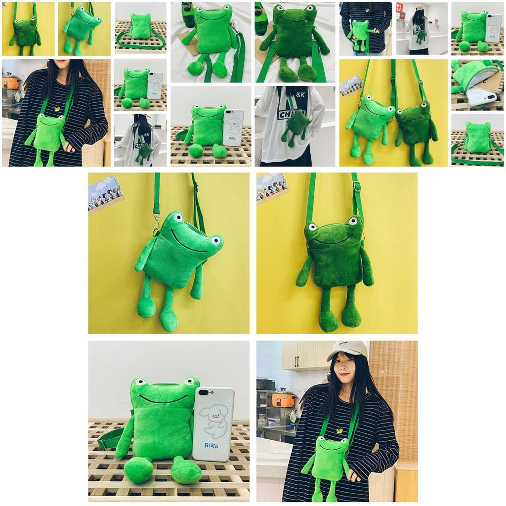 Süße grüne Frosch Plüsch Umhängetasche für Damen Cartoon-Figur Crossbody Tasche mit Reißverschluss