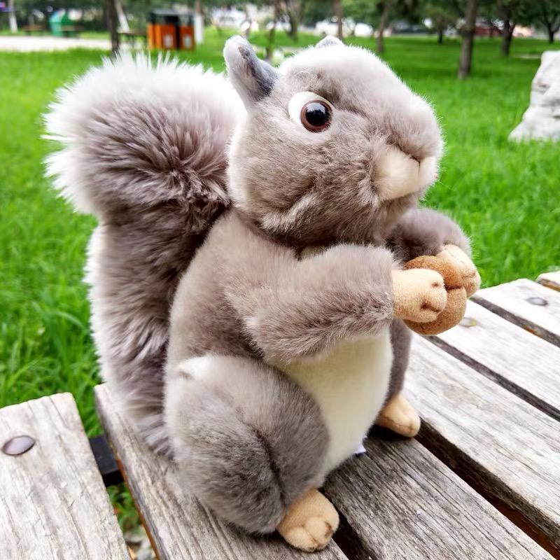 Favorite Toy Unisex Grey 1Pc Wild World Super Lifelike Squirrel Plushie Stuffed Simulation Fluffy Hair Big Umbrella Tail Animal Peanut Plush