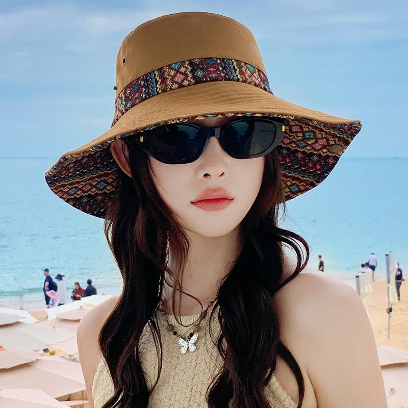

New hat women s summer retro mountaineering hat outdoor big brim sun hat sunscreen sunshade bucket hat One Size