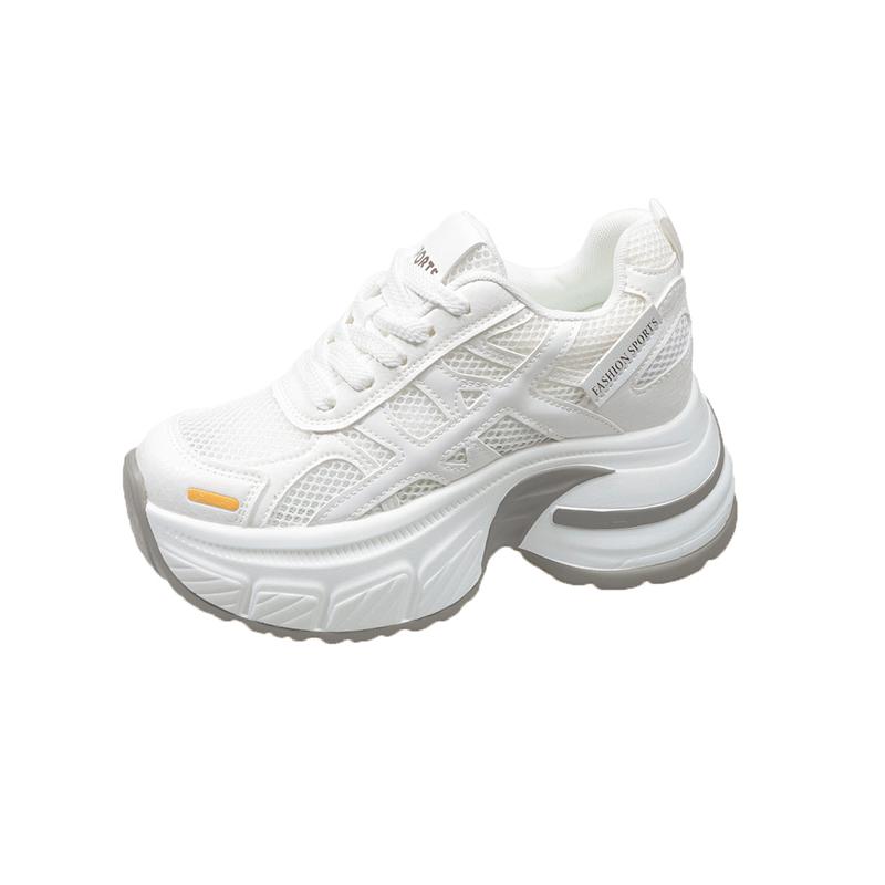 Fashion 6.5cm Air Mesh Micrifiber Leather Breathable Vulcanize Summer Chunky Sneakers Hollow Casual Platform Wedge Women Shoes