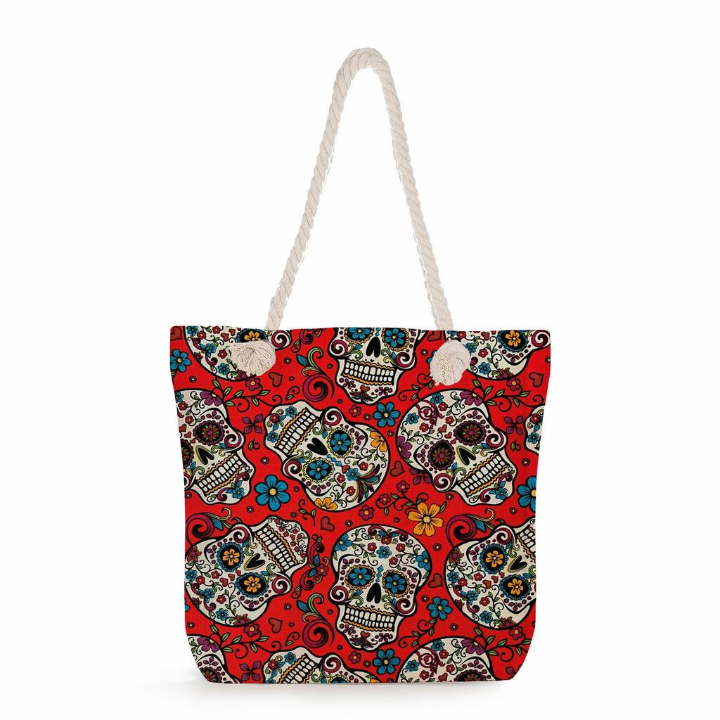 Skull print thick rope single-shoulder beach bag 7298 KTB