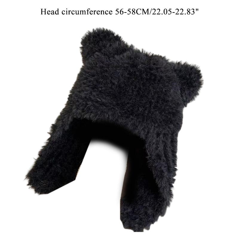 Bear Ear Hat Bear Earflap Beanie Hat Ski Hat Hooded Hat Fleece Earflap Beanie Bomber Hat Plush Trapper Hat