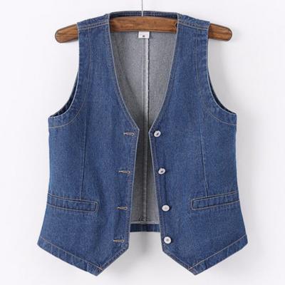Women's Short   Denim Vest  Spring   Slim Sleeveless Jacket Vest Single-breasted Solid Color Top