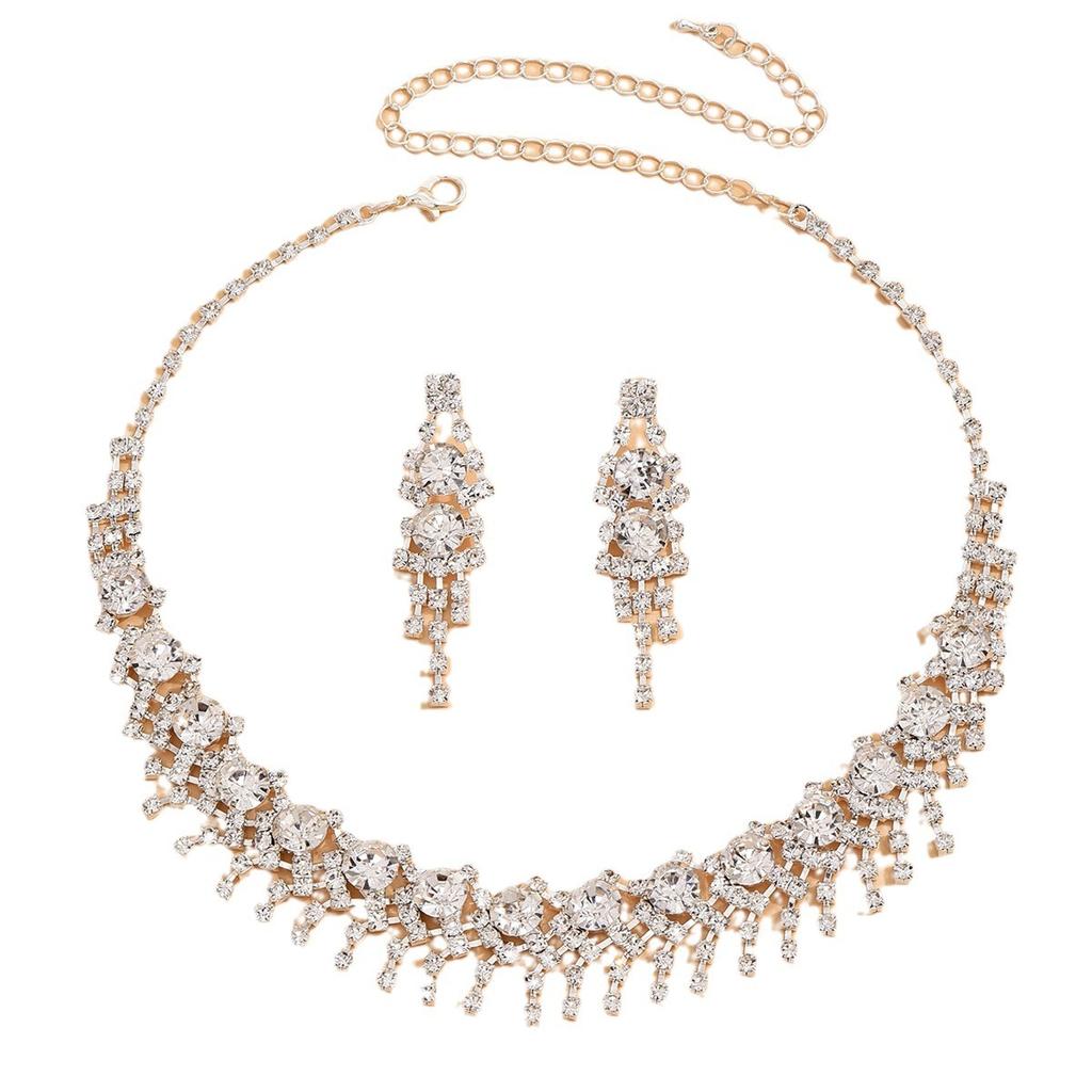 Bridal Jewelry Set Fashion Claw Chain Rhinestone Necklace Earrings Set Women'S Dinner Dress Clavicle Chain