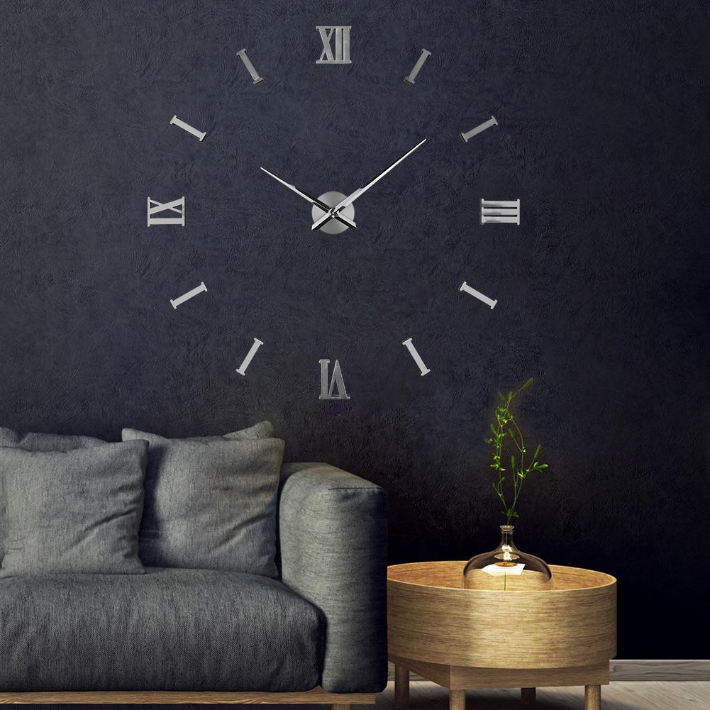 City Art Unique Nordic Luxury Acrylic Sticker Silver Big DIY 3D Home Decoration Modern Wall Clocks Wall Horloge Reloj Pared