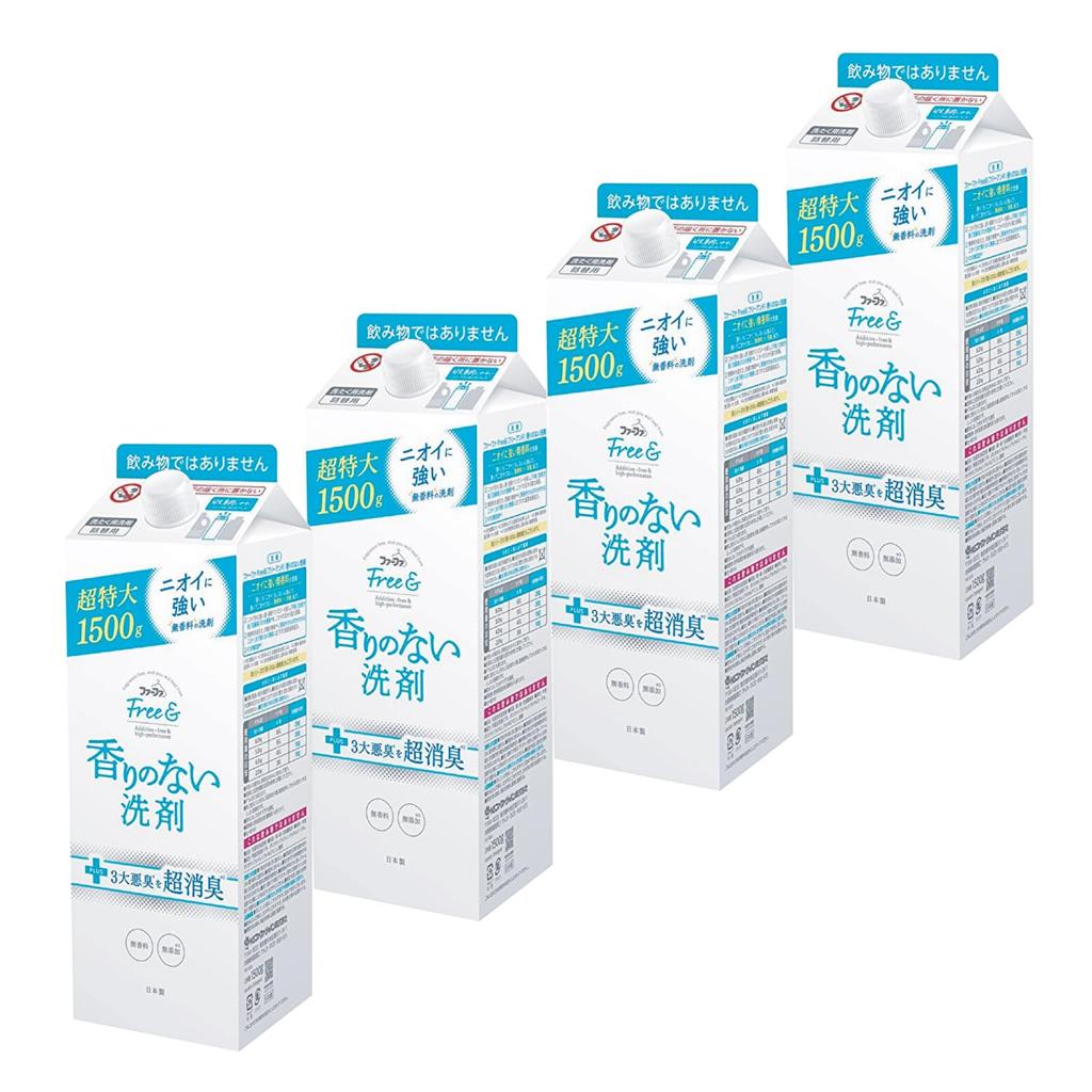 Furfa Laundry Concentrated Liquid Detergent Unscented Free Eco Pack Refill Set of 4 & (1500g)