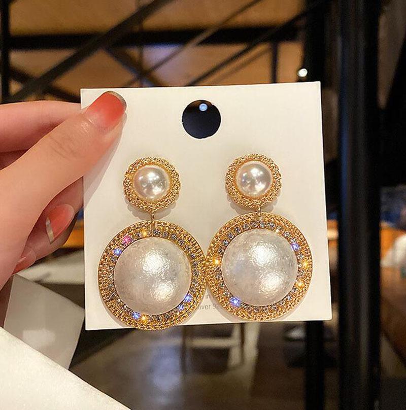 Water Drop Pearl Rhinestone Tassel Earrings
