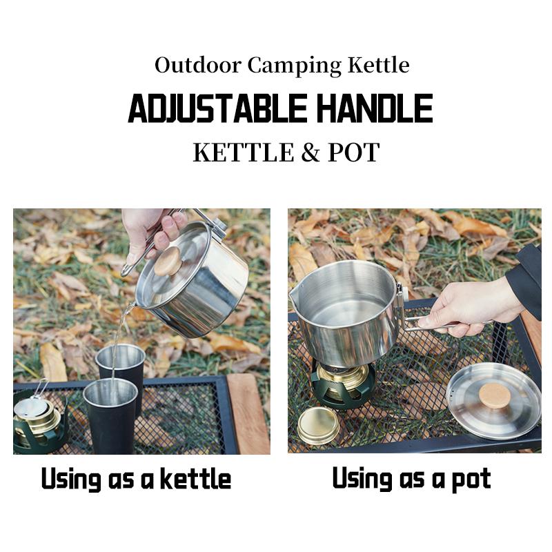 1L Camping Pot Cookware 304 Stainless Steel Outdoor Camping Kettle Backpacking Picnic Cooking Bento Box with Foldable Handle