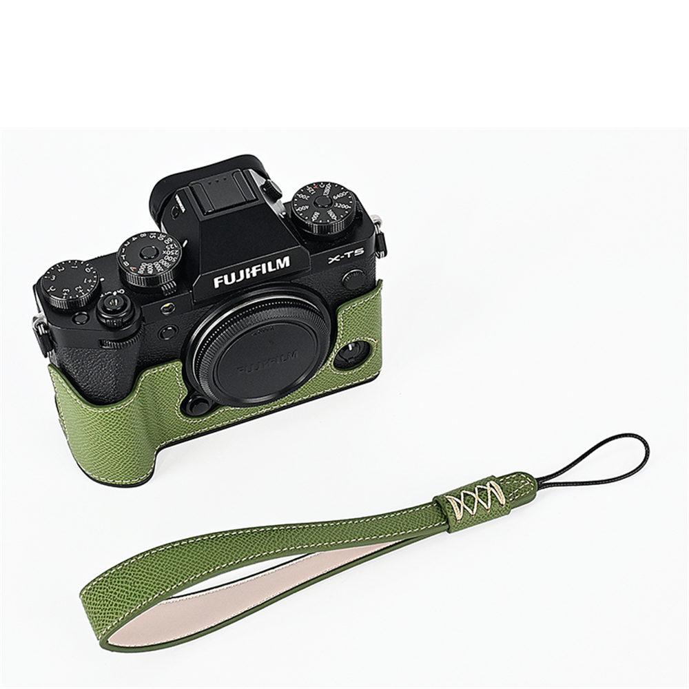 XT5 Palm Print PU Leather Camera Half Case for Fujifilm XT5 Fuji X-T5 Bottom Opening Cover With Strap