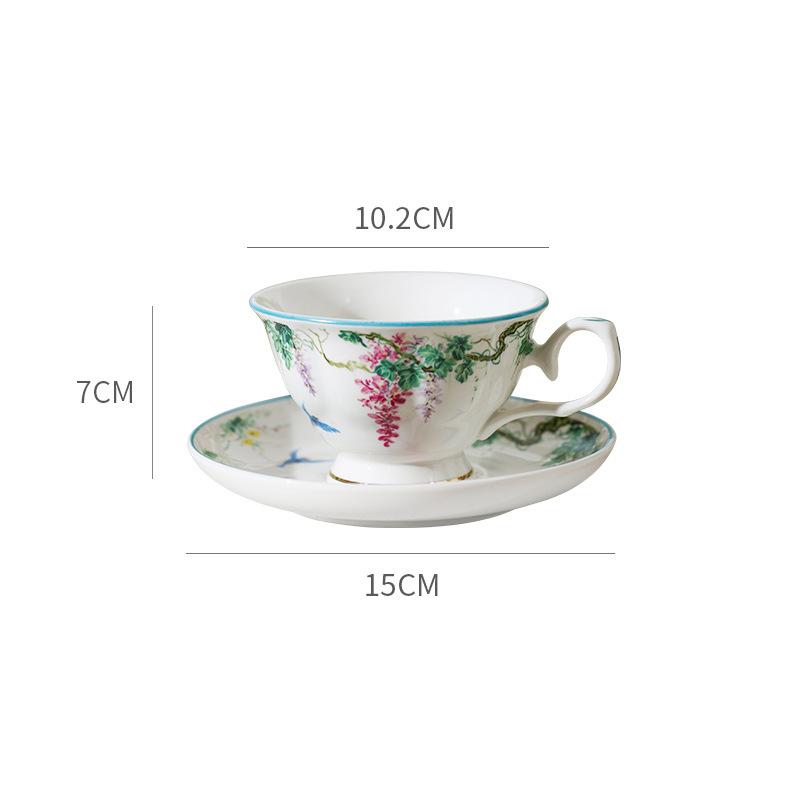 European Ceramic Flower Vine Coffee Cup Saucer Exquisite Flower and Bird Mug Afternoon Tea Flower Teacup Home Breakfast Milk Mug