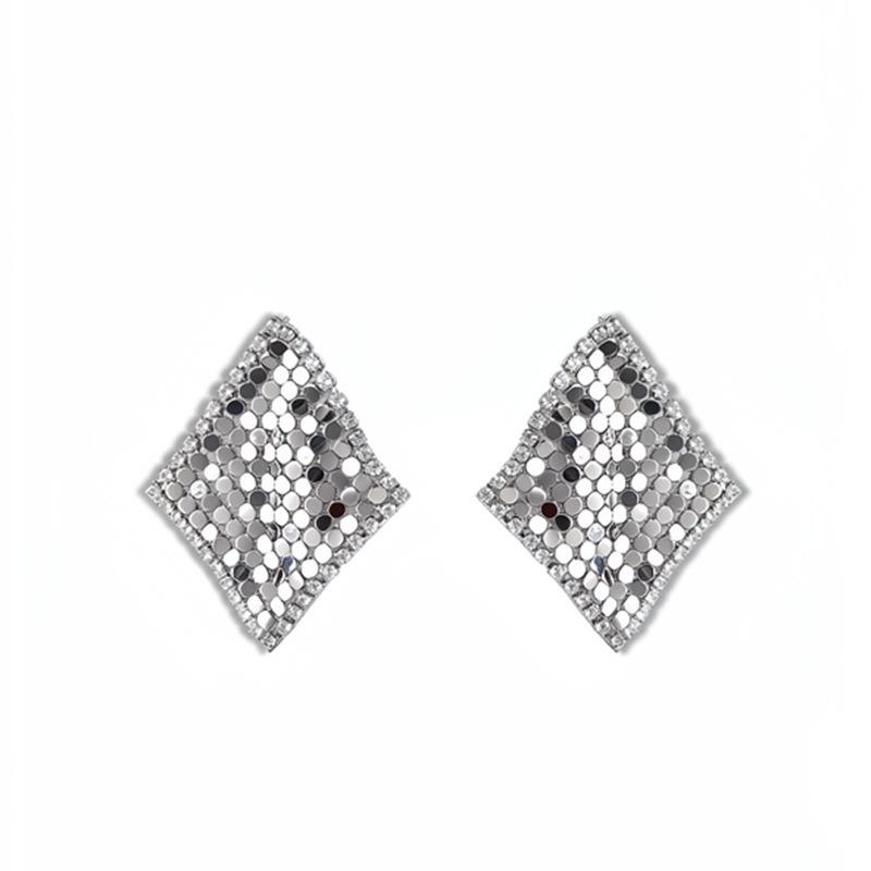 Gold-Plated Silver Zirconia Rhombus Tassel Stud Earrings - Elegant High-End Jewelry for Women