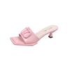 2025 summer new square head high-heeled slippers thin-heeled patent leather one-word slippers daily commuter high-heeled slippers