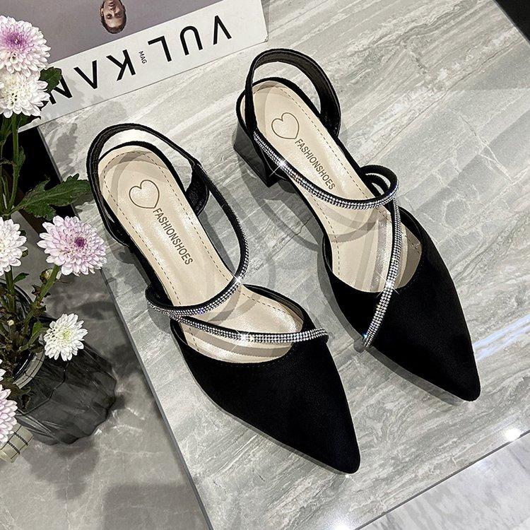 Босоножки фея фея ветер 2024 новое лето сумка голова средний толстый каблук стразы с юбкой высокие каблуки 35 чёрный