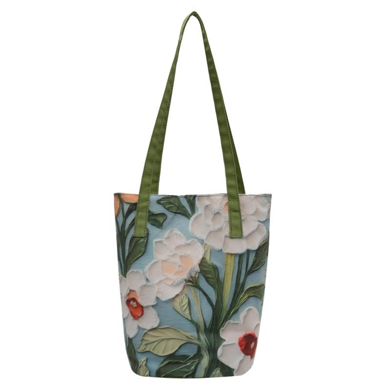 

Мультяшная нейлоновая трехмерная сумка-ведро летняя прогулочная сумка-тоут масляная живопись цветок универсальная большая вместимость премиальная сумка через плечо