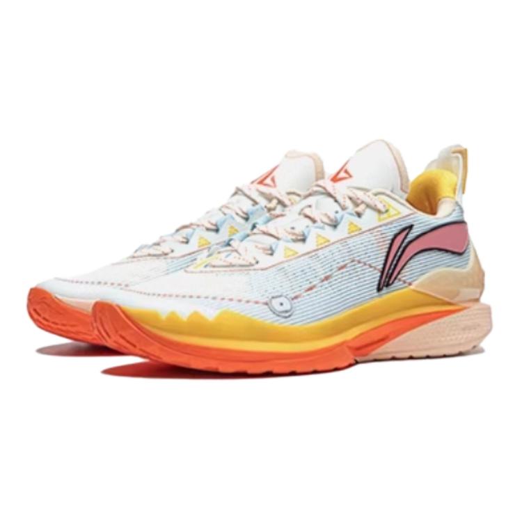 Li Ning Kids Lightweight Comfortable Durable Breathable Low Top Basketball Shoes Kids Sneakers White Orange YKBU056-1