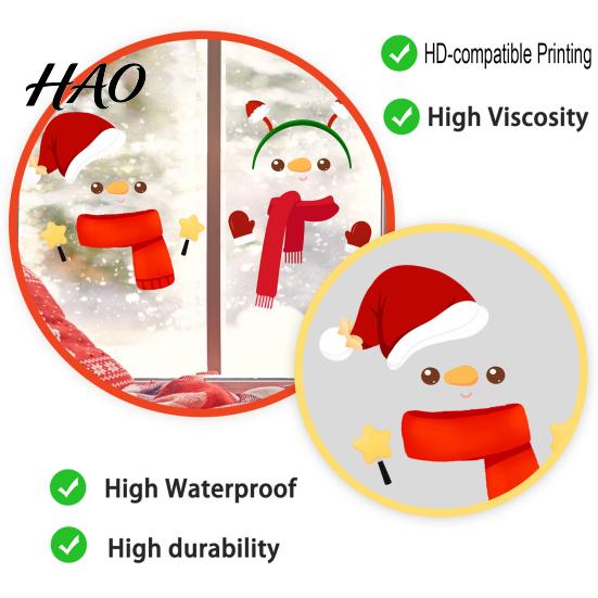 Indoor Outdoor Winter Ornaments Christmas Snowman Static Glass Stickers, Simple Window Clings, Waterproof PVC Clings Holiday for Home Store