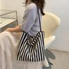 Large Capacity Striped Tote Bag Korean Retro Minimalist Nylon Shoulder Bag for Women Shopping