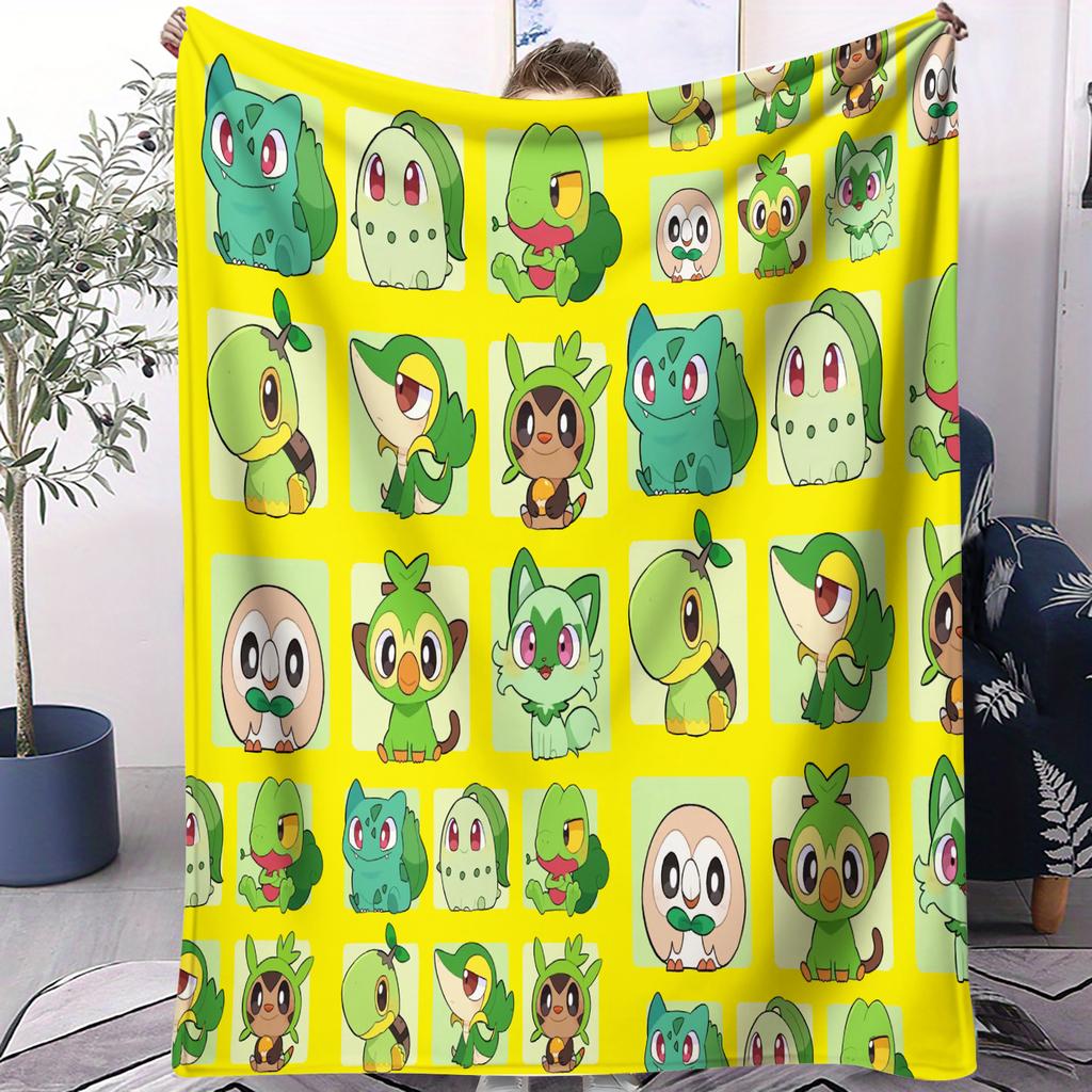 GrassType Pokemon Collection Adorable Super Soft Cozy Warm Flannel Blankets for Girls Boys for Room Camping Office Decorative