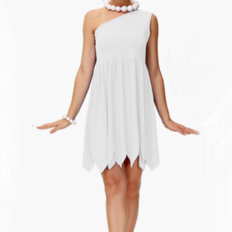 Modernes Halloween-Kostüm der griechischen Göttin Athene mit weißem Kleid und Accessoires für Bühnenauftritte