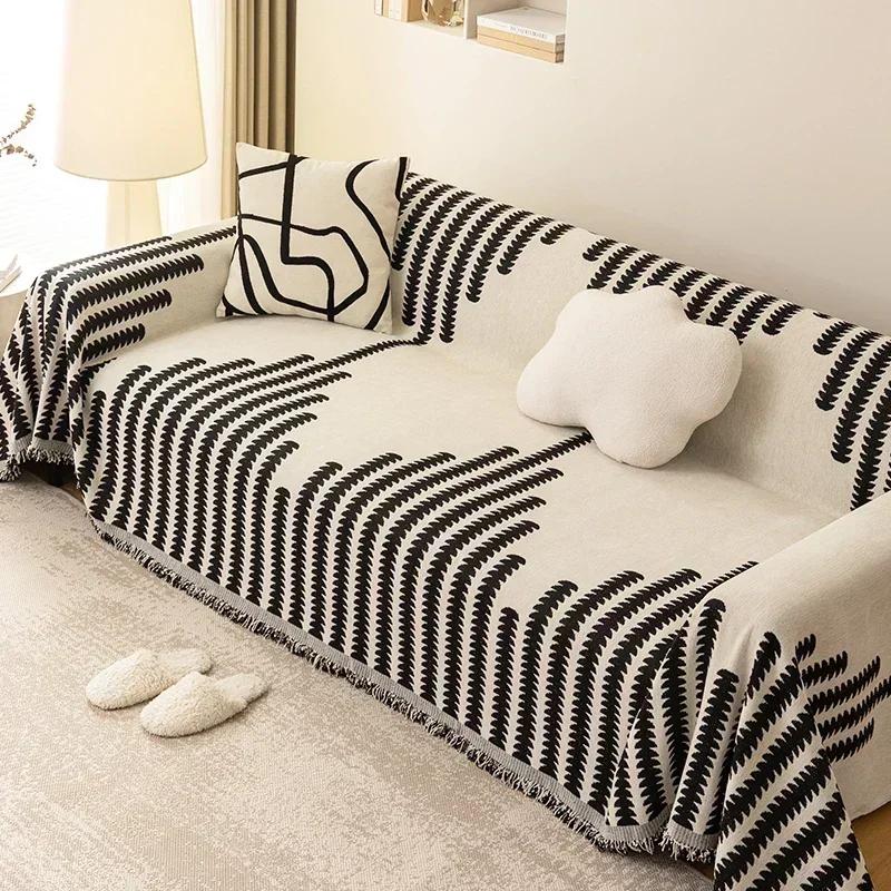 Thicken Chenille Blanket Classic Stripe Sofa Blanket Spring and Summer Air Conditioning Blanket Office Nap Shawl Cushion Sofa